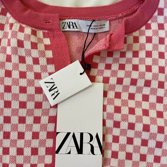 Zara Matching Sweater Set - pink gingham tank and cardigan set - size small - Picture 3 of 4